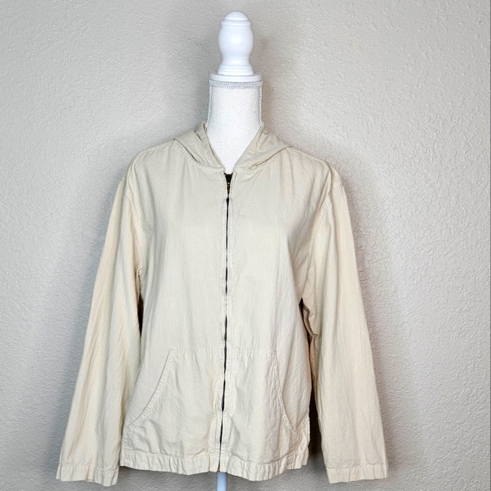 Erica & CO Lightweight hooded jacket Zippered windbreaker cream color Medium siz